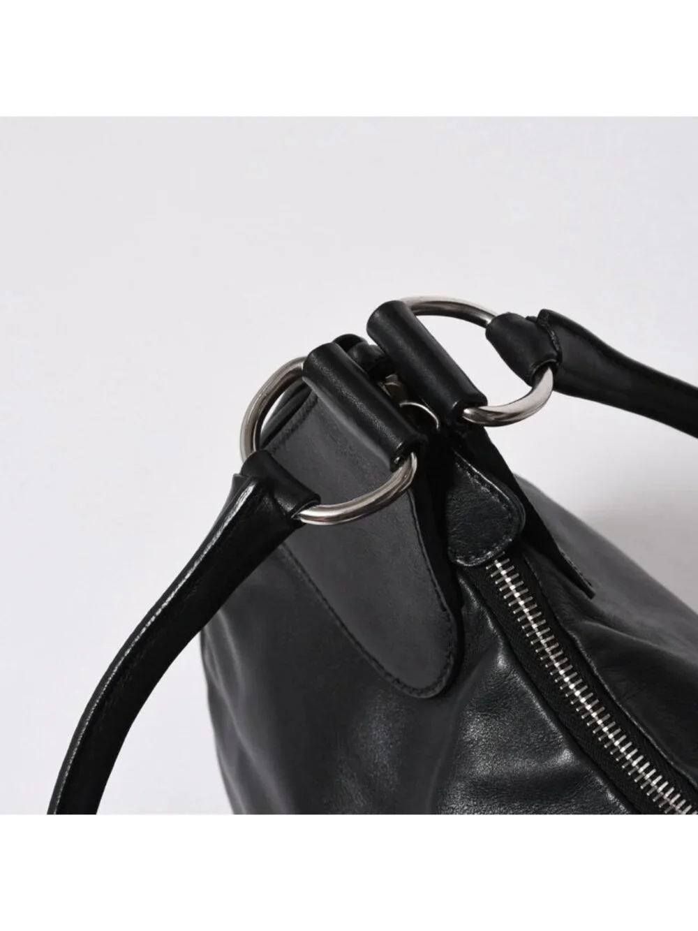 Prada Black Leather Handbag Silver Metal Patent Plate